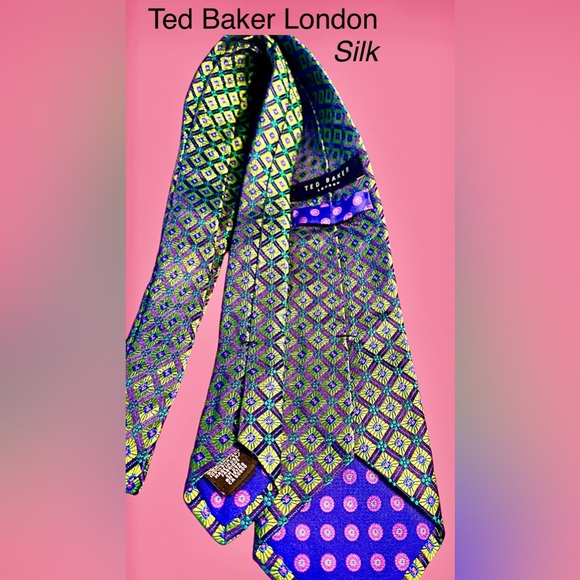 Ted Baker London Silk Tie NWOT Diamond pattern- Shades-Greens,blues, pin… - Picture 1 of 7
